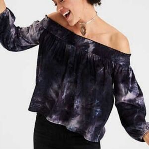 American Eagle Witchy Fall Crushed Velvet Off The Shoulder Tie Dye Top Large